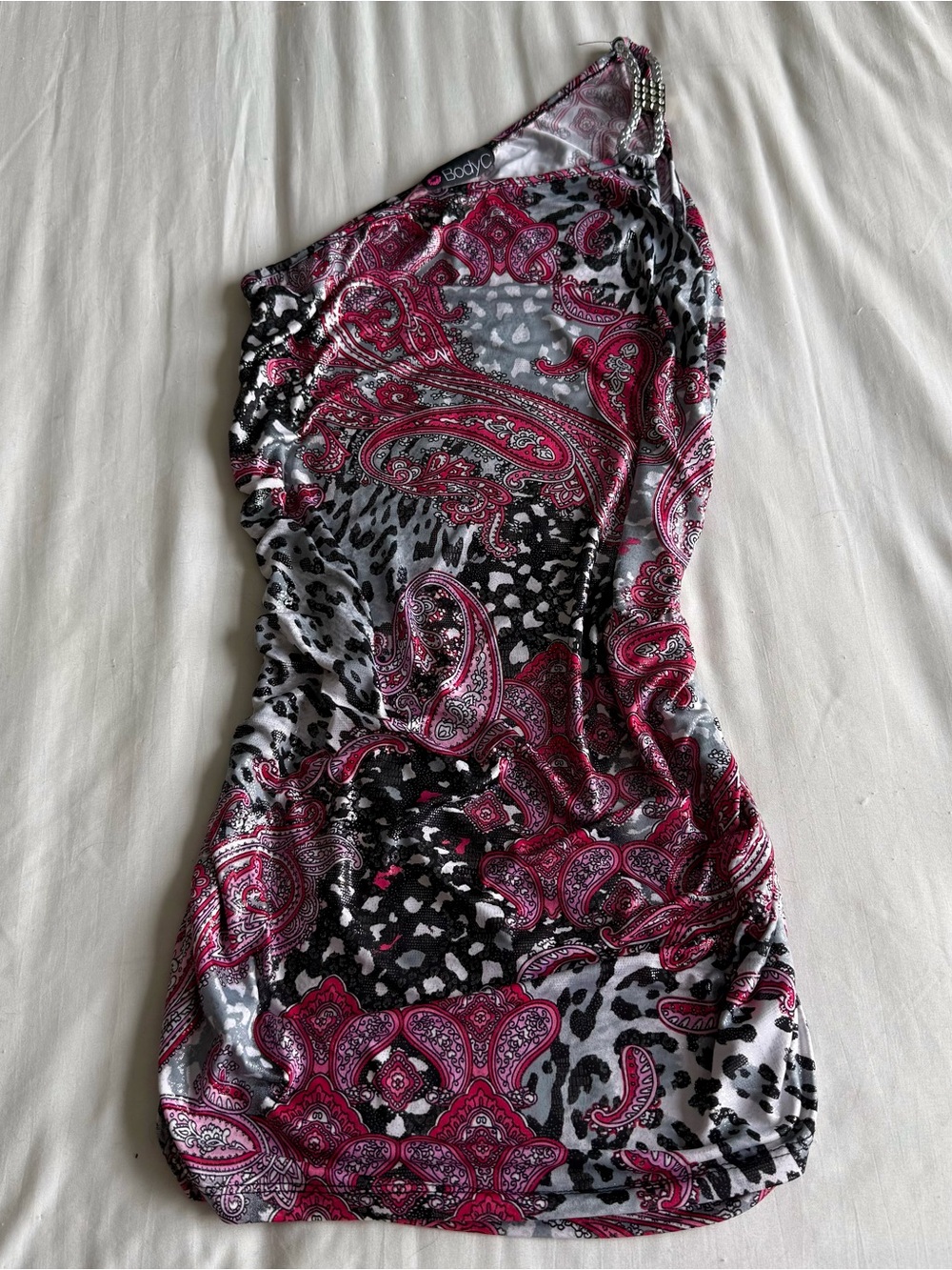 BodyC Y2K One Shoulder Paisley Dress